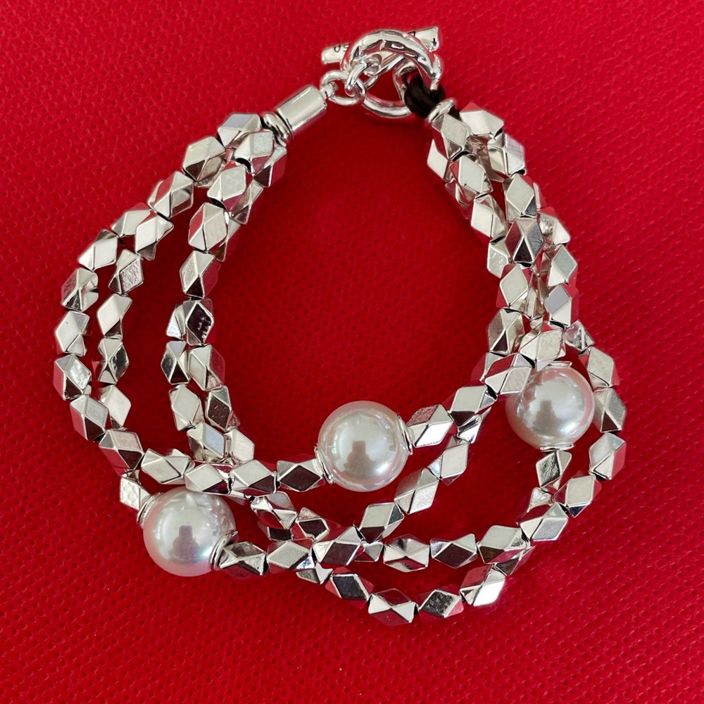 UNO de 50 Bracelet🔸️END PEARL 🔸️ Silver plated  with Faux Pearls
